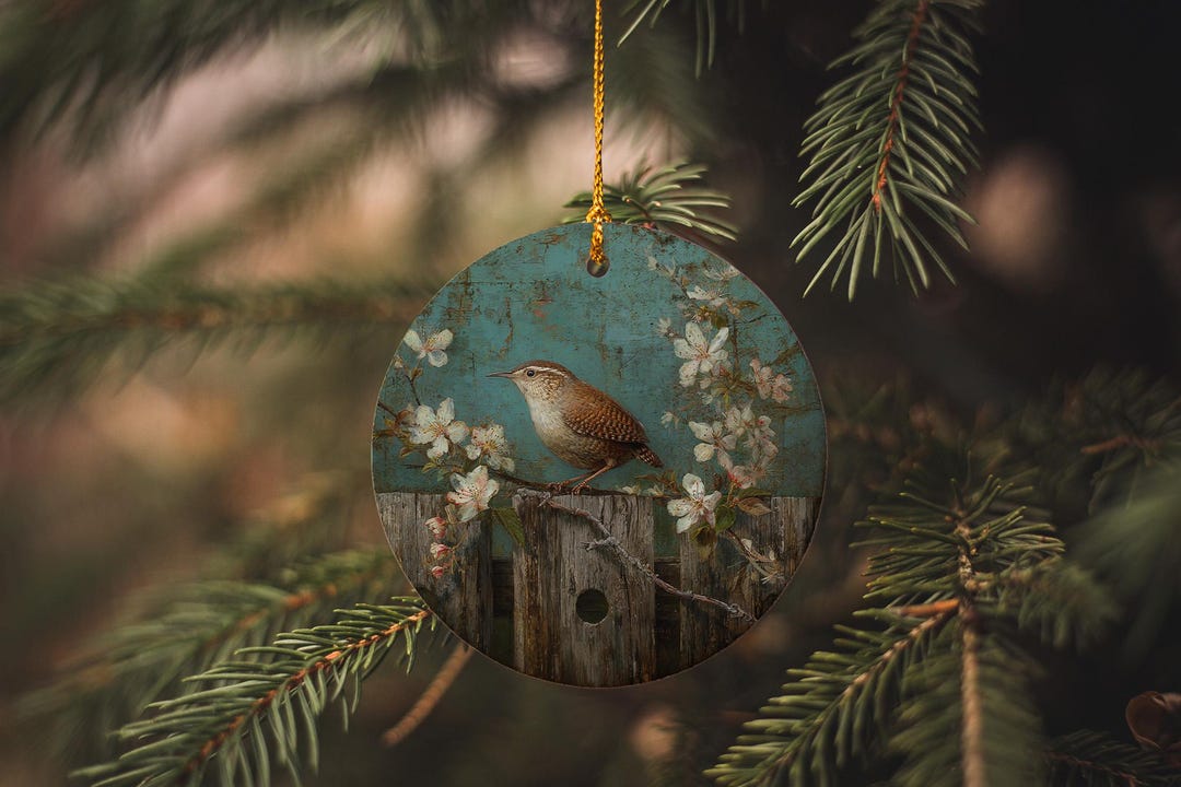 Rustic Wren Rustic Wren Ceramic Ornament: Garden Fence and Blossoms - Etsy