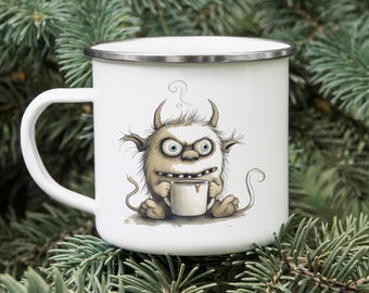 Funny Monster Enamel Camping Mug – Quirky Retro Camp Cup