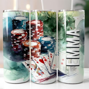 Poker Chips, Card Player Gift, Gamblers Tumbler, Durable Drinkware Metal Tumbler