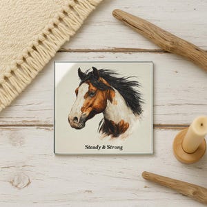 Pinto Horse Glass Coaster: Western Equestrian Art Drink Coaster