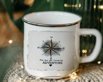 Watercolor Compass Enamel Camping Mug: Outdoorsy Explorer Gift