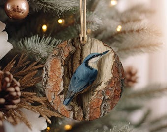 Nuthatch Ceramic Christmas Ornament: Handcrafted Woodland Bird Decoration