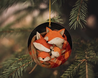 Fox Family Christmas Ornament: Cozy Woodland Holiday Decor