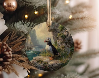 Puffin Ceramic Ornament: Coastal Bird Holiday Decor