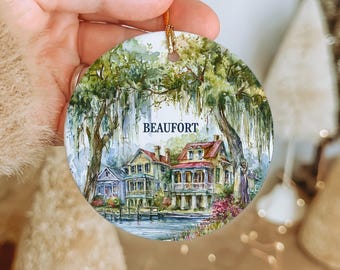 Beaufort Southern Waterfront Homes Ceramic Ornament, Coastal South Carolina Holiday Decor
