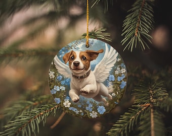 Jack Russell Terrier Angel Wings Ornament: Ceramic Pet Memorial Keepsake
