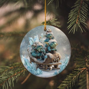 Frostbite Goblin Ceramic Christmas Ornament: Mischievous Holiday Decor