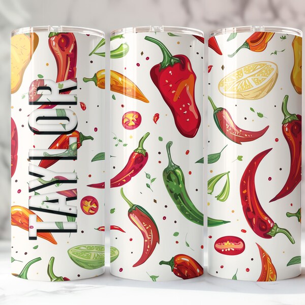 Personalized Metal Tumbler for Spicy Food Lovers, Chili Pepper Design, Custom Gift, Culinary Adventure, Hot Flavor Enthusiasts