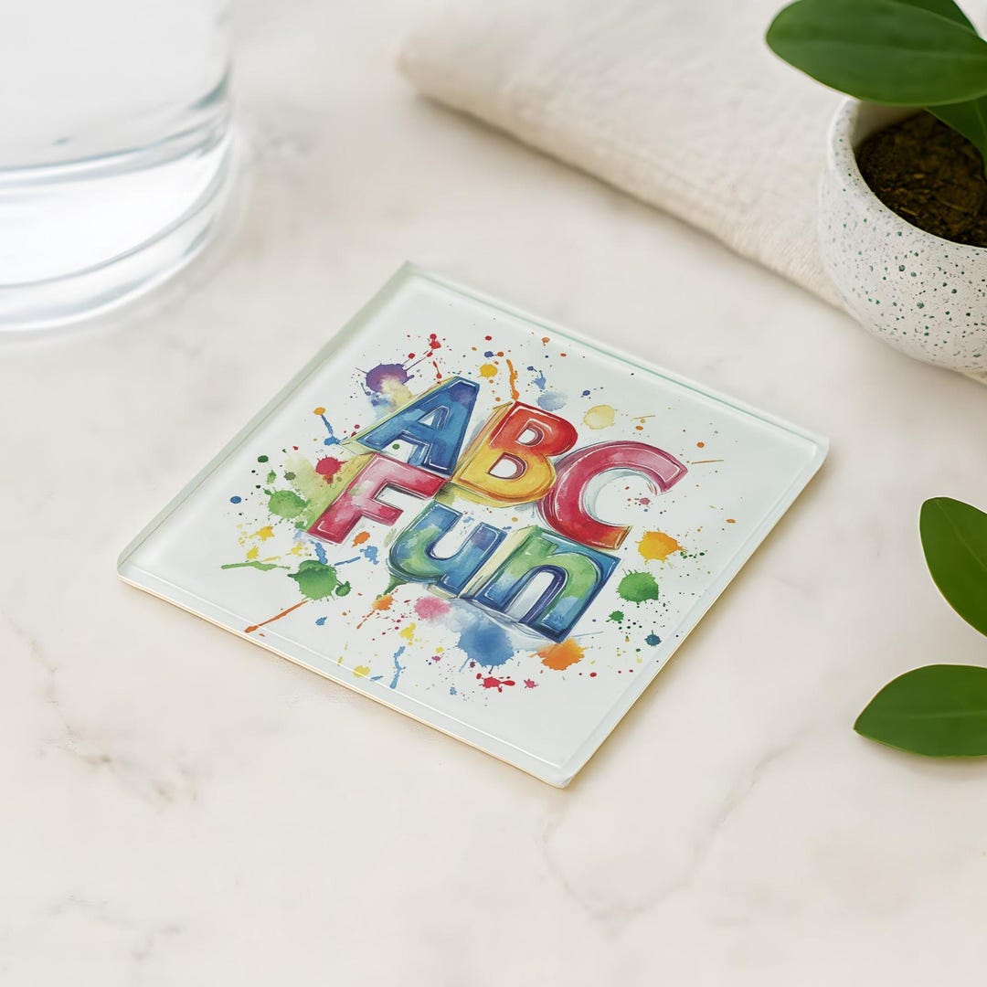 ABC Alphabet Glass Coaster – Colorful Paint Splash Kids Decor - Etsy