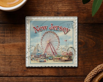 Wildwood New Jersey Beach Glass Coaster – Vintage Amusement Park Decor