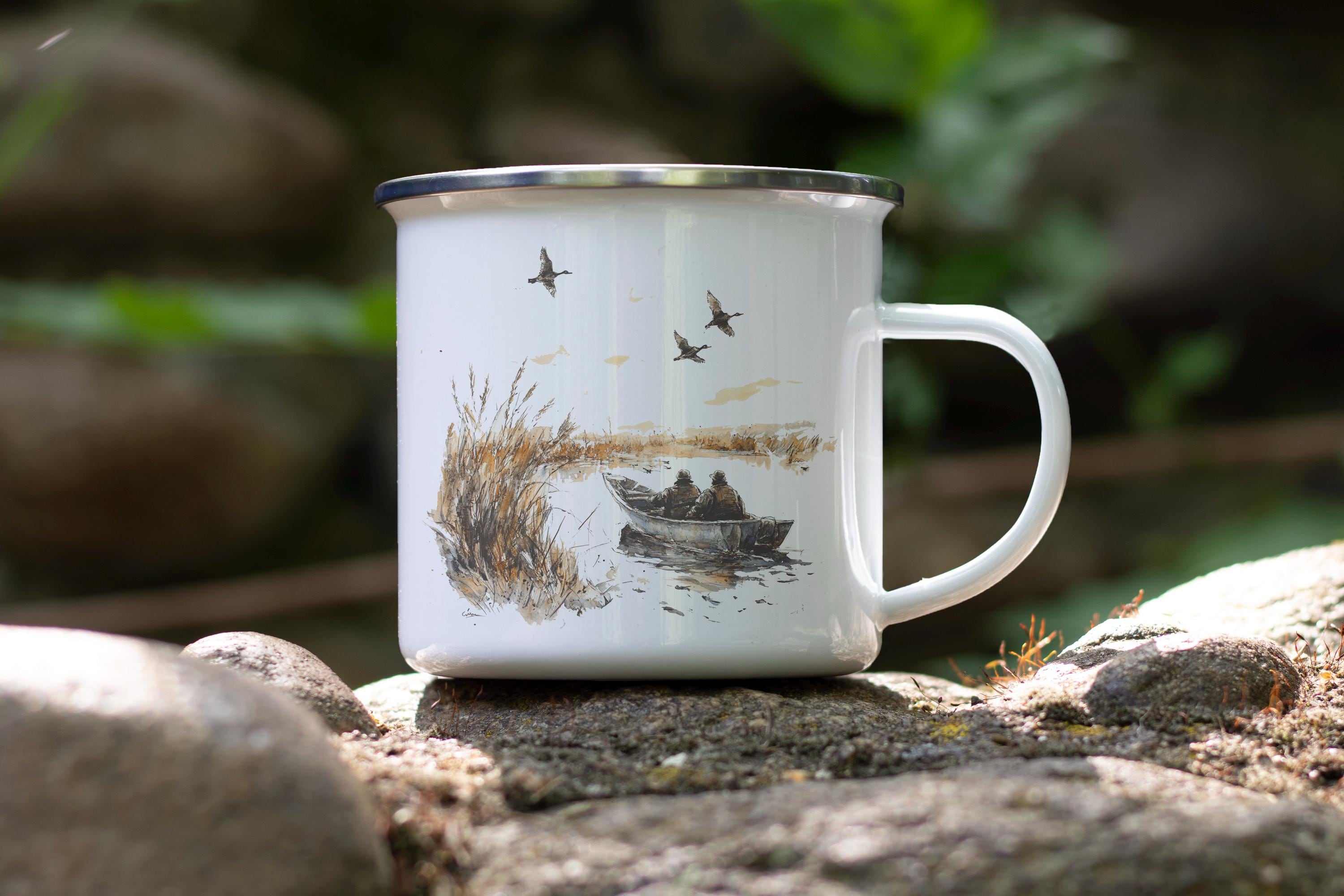 Duck Hunting Marsh Enamel Mug: Hunter Gift, Outdoor Camping Cup