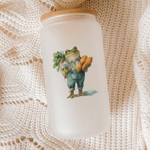 Vaso de cristal con forma de rana con tirantes y boniatos: adorable vaso de animal, regalo divertido para los amantes de las ranas.