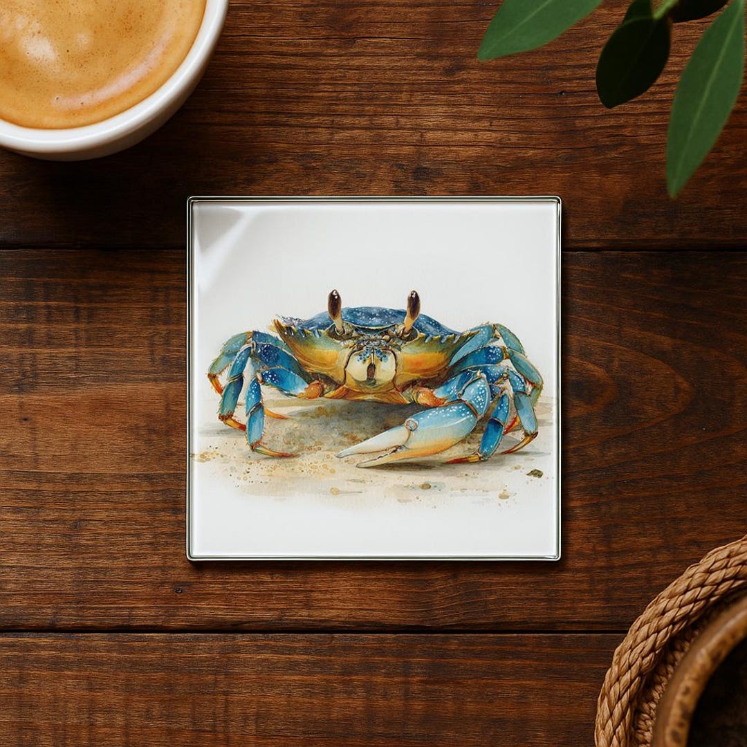Shell Glass Coaster Crab Glass Coaster, Textured Shell, Raised Claws, Coastal Ocean Decor ...