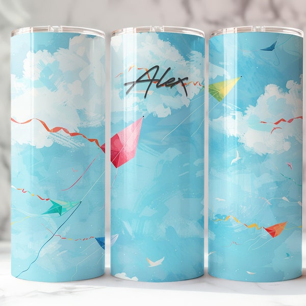 Personalized Metal Tumbler for Kite Flying, Open Skies, Outdoor Leisure, Windy Day Fun, Custom Drinkware