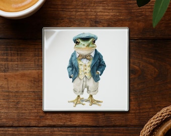 Dapper Frog Glass Coaster – Funny Animal Drink Decor