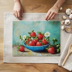 Strawberry Still Life Cutting Board: Vintage Floral Kitchen Decor
