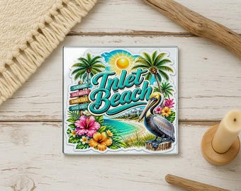 Inlet Beach Glass Coaster, Florida Souvenir, Coastal Home Decor, Beach House Gift