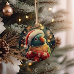 Christmas Baby Parrot Ceramic Ornament – Festive Holiday Bird Decor, Cute Animal Tree Hanging, Handcrafted Xmas Gift