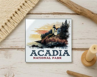Acadia National Park Glass Coaster: Coastal Sunrise Scene
