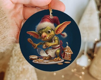Gingerbread Goblin Ceramic Ornament: Funny Christmas Tree Keepsake