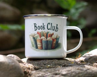 Book Club Enamel Camping Mug – Literary Gift for Readers