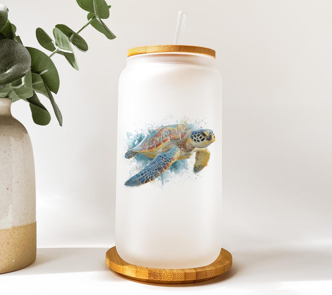 Turtle Shell Cups Sea Turtle Glass Tumbler, Patterned Shell Drinkware, Coastal Sea Life ...