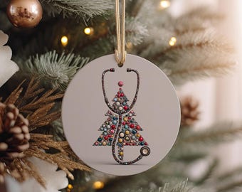 Stethoscope Christmas Tree Ornament – Medical Ceramic Holiday Decor for Nurses, Doctors, Healthcare Workers Gift