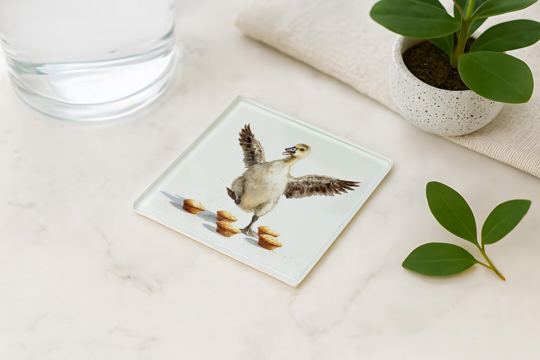 Baby Goose Glass Coaster: Farm Animal Art, Cornbread Muffins - Etsy
