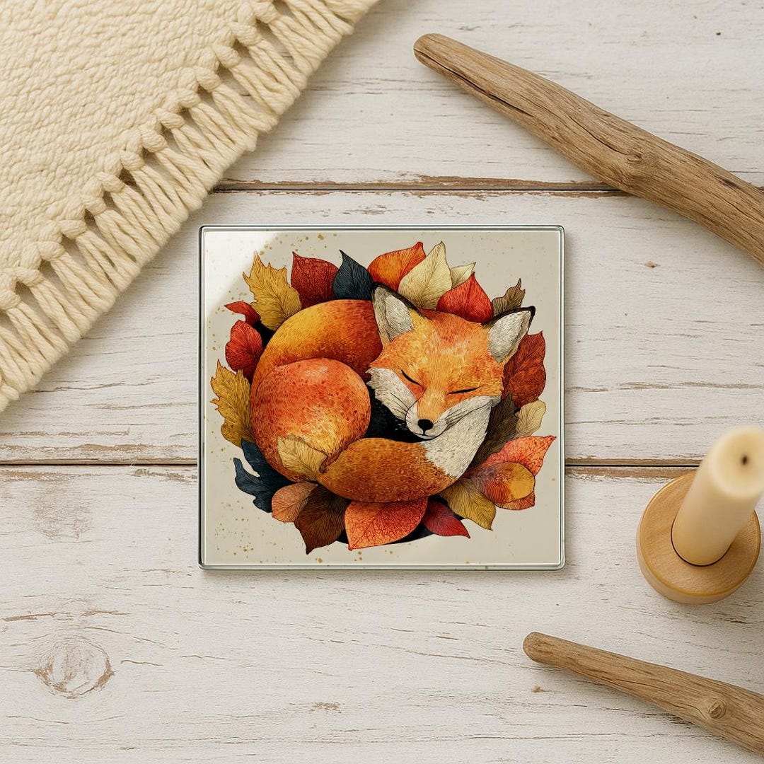 Watercolor Fox Glass Coaster – Autumn Leaves Drink Coaster - Etsy
