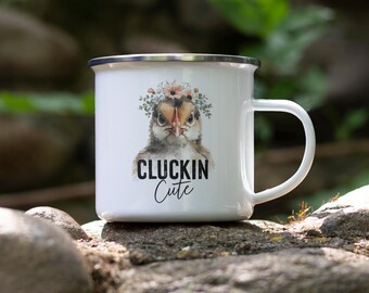 Chicken Enamel Camping Mug: Cottagecore Flower Crown Drinkware
