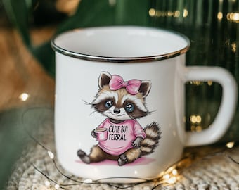 Raccoon Enamel Camping Mug – Rustic Adventure Drinkware