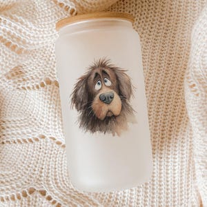 Newfoundland Dog Glass Tumbler – Watercolor Cartoon Art, Impasto Style, Cute Dog Lover Gift, Hand-Painted Look Cup