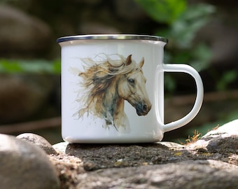 Painted Horse Enamel Camping Mug: Western Desert Wind Art
