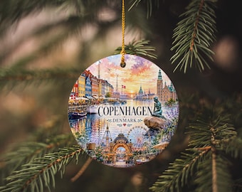Copenhagen Cityscape Ceramic Ornament, Denmark Skyline Souvenir, Tivoli Landmarks Holiday Decoration