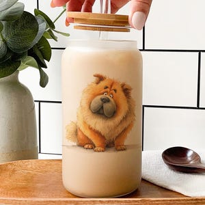 Chow Chow Dog Glass Tumbler – Watercolor Cartoon Art, Impasto Style, Cute Animal Drinkware, Dog Lover Gift