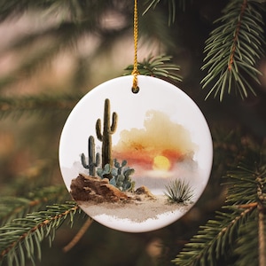 Desert Sunset Ceramic Ornament – Southwestern Holiday Decor