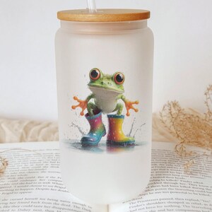 Frog Glass Tumbler with Rain Boots: Kawaii Iced Coffee Cup