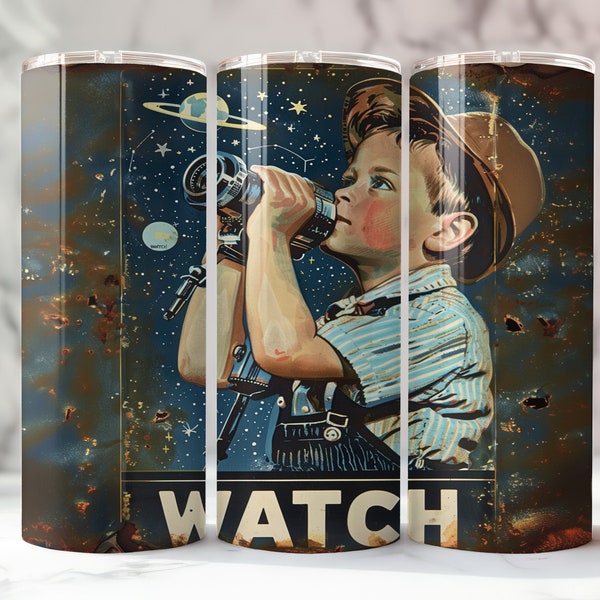 Personalized Metal Tumbler: Vintage Watch, Retro Style, Stargazer Gift, Star Watching, Astronomy Enthusiast