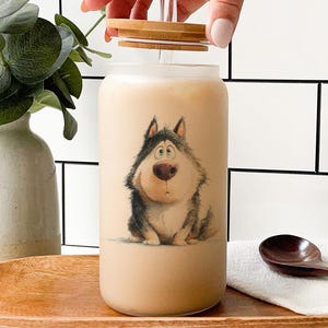 Cartoon Alaskan Malamute Glass Tumbler – Watercolor Impasto Dog Art Cup, Cute Husky Gift, Hand-Painted Style Drinkware