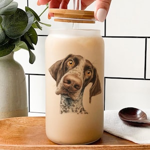 German Shorthaired Pointer Tumbler – Cartoon Dog Glass, Watercolor Impasto Art, GSP Gift for Dog Lovers, 16oz Drinking Cup