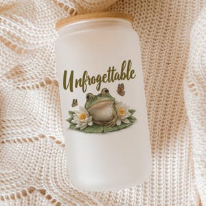 Frog Glass Tumbler: Lily Pad & Butterfly Design - Kawaii Iced Coffee Cup