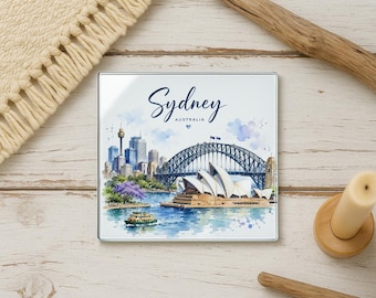 Sydney Skyline Glass Coaster, Opera House Harbour Bridge Souvenir, Australia Drinkware