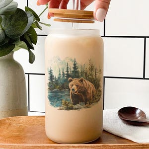 Grizzly Bear Watercolor Glass Tumbler: Alaska Wildlife Art