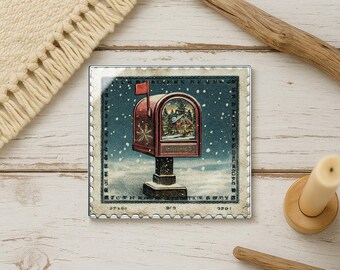 Vintage Christmas Mailbox Glass Coaster – Snowflake Stamp Art - Etsy