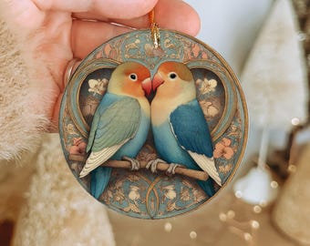 Ceramic Lovebird Couple Ornament: Romantic Anniversary Keepsake