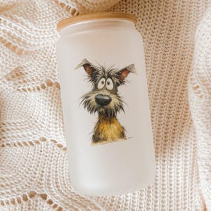 Cairn Terrier Glass Tumbler – Watercolor Dog Art, Impasto Style, Cute Cartoon Pet Lover Gift, Hand-Painted Look Cup