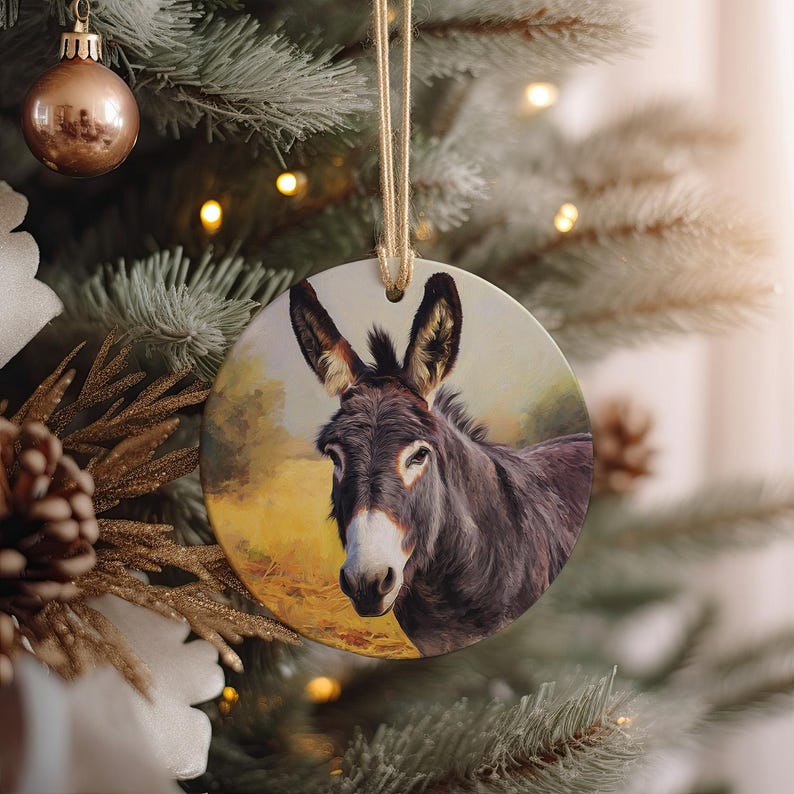 Donkey Farm Scene Ceramic Ornament, Barnyard Animal Holiday Tree ...