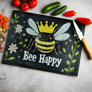 Rustic Bee Cutting Board: Tempered Glass Farmhouse Kitchen Decor
