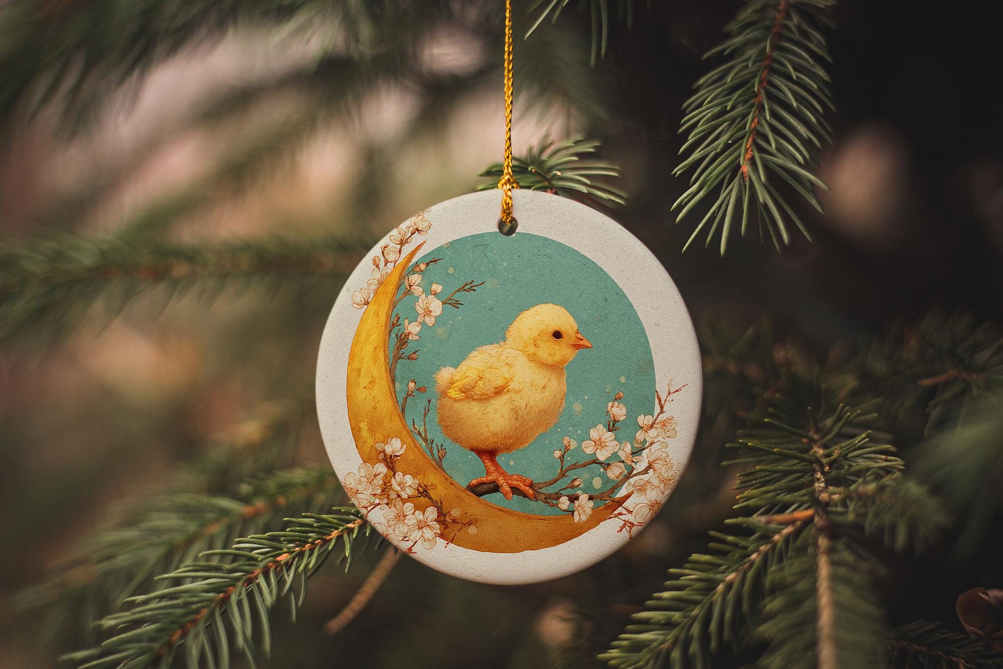 Spring Chick Ceramic Ornament – Crescent Moon, Easter Nursery
