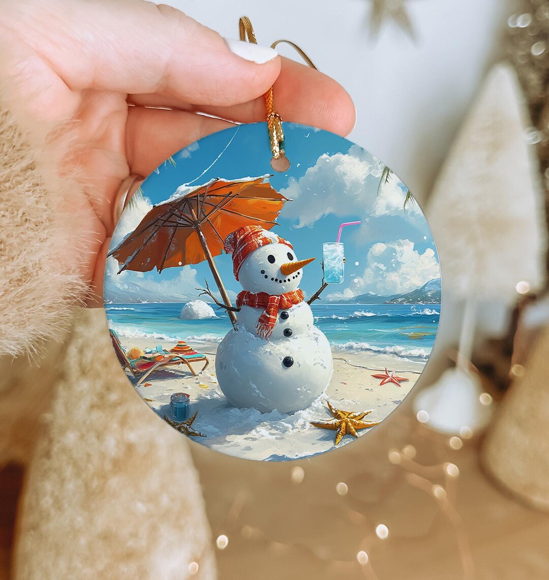 Funny Melting Snowman Beach Ornament – Ceramic Christmas